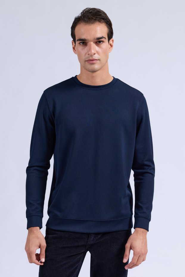 Navy Blue Regular Fit Crew Neck Sweatshirt