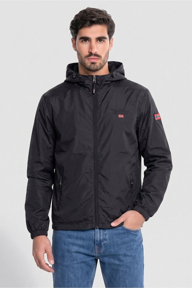 Men Brand Logo Hooded Jackets, Black