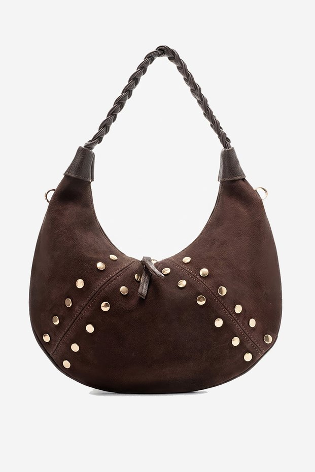 Vesta Women's Shoulder Bag, Genuine Suede Leather, BROWN