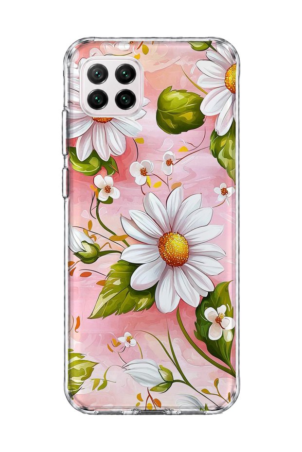 Transparent Phone Case with Daisy Pink Print, Compatible with the Huawei P40 Lite