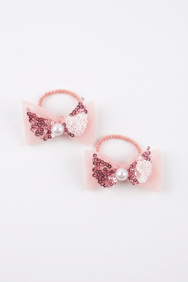 Salmon Pink Scaled Wing Detailed 2-Pack Girls' Rubber Hair Clips with Buckle Detail