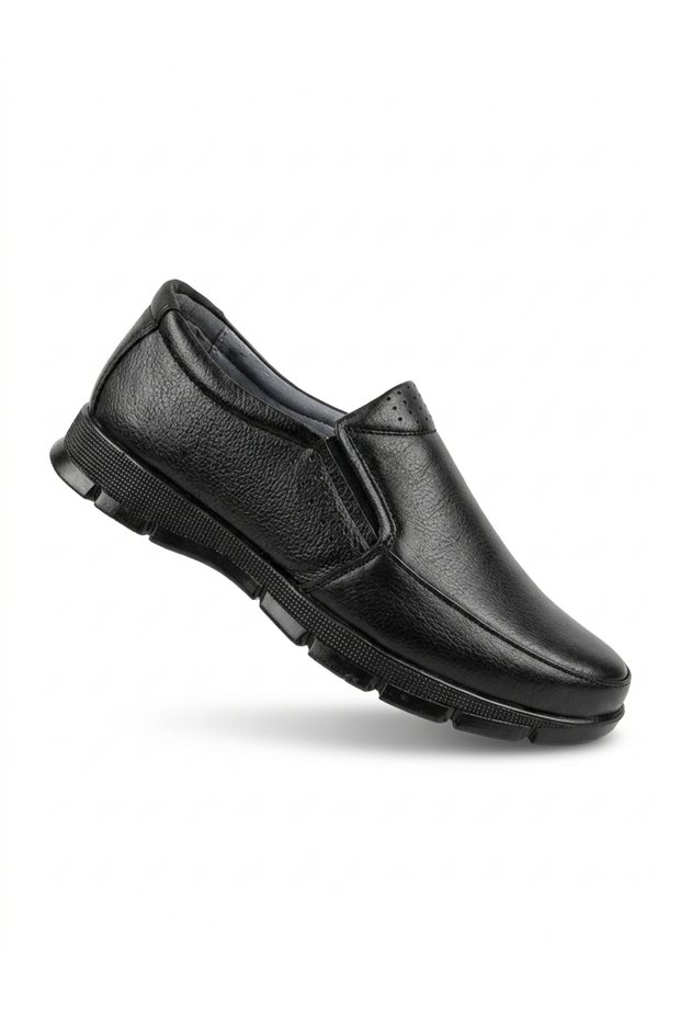Erdem 5264 Black Genuine Leather Fully Orthopedic Non-Slip Sole Winter Casual Men's Shoes