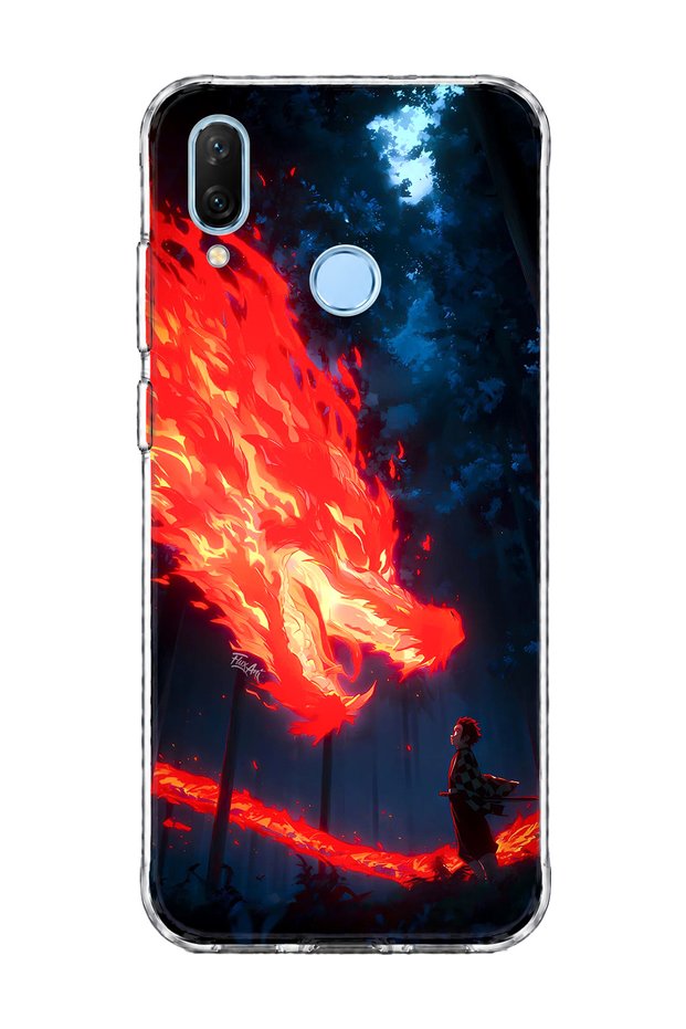 غطاء هاتف شفاف بتصميم "تنين النار" و"الغابة" متوافق مع هاتف Huawei P Smart 2019.