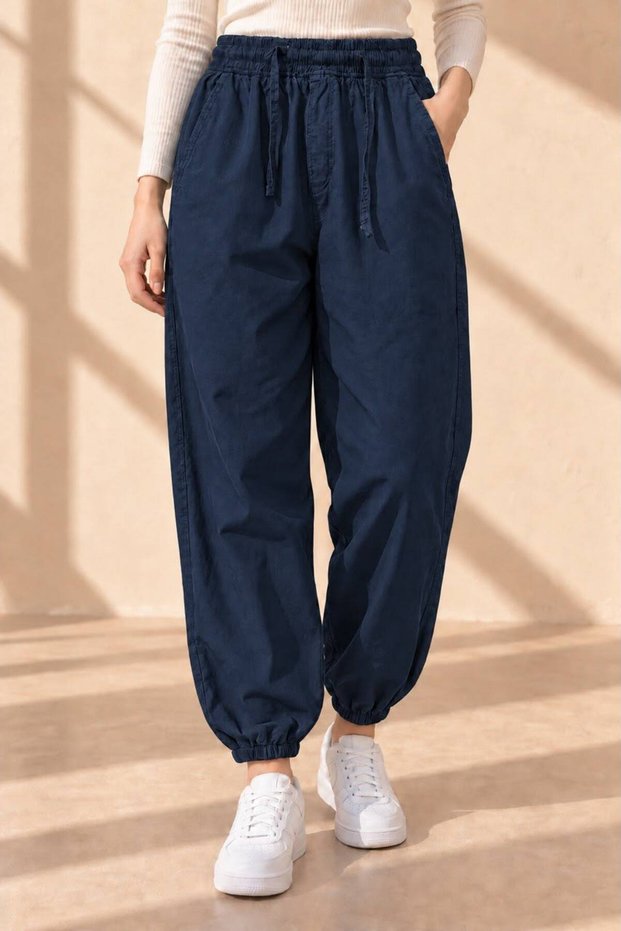 Women's Lightweight, Wide-Leg Pants with Elasticated Hems