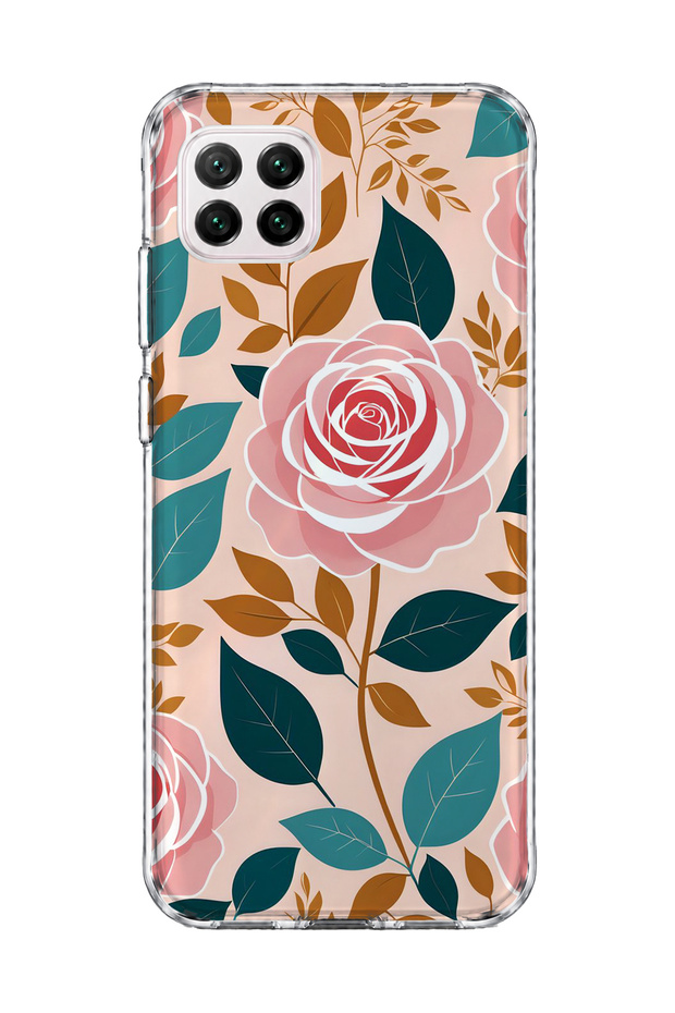 Huawei P40 Lite Compatible Transparent Phone Case with Pink Rose Petal Print
