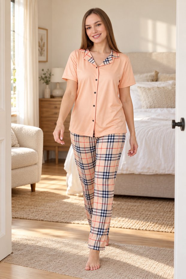 Milan Fabric Short-Sleeve Shirt Pajama Set P22