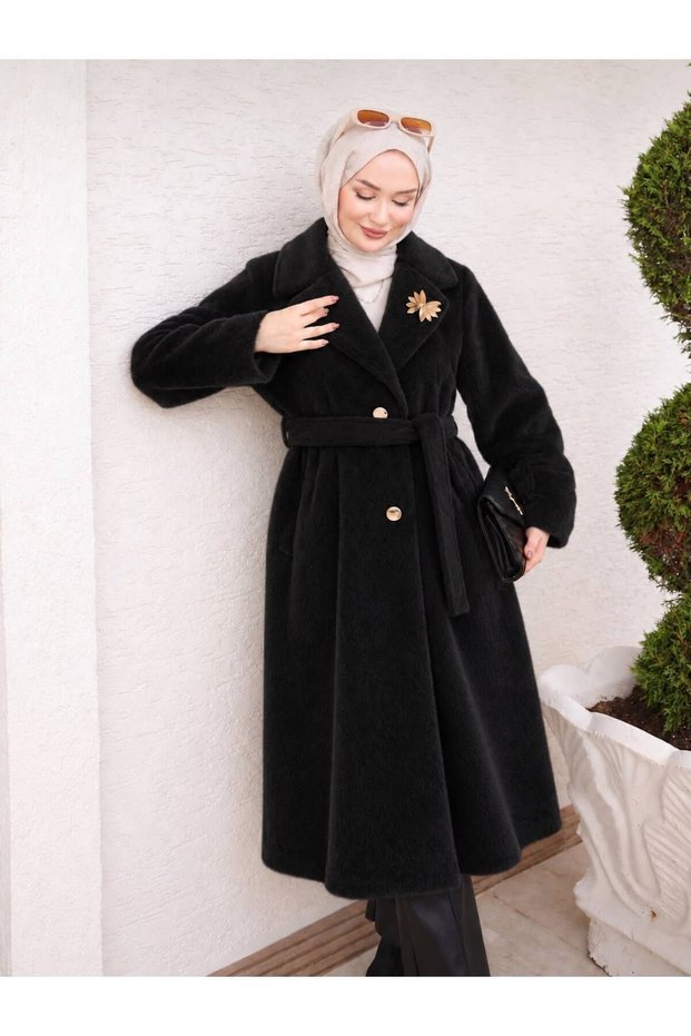 Belted Fleece-Lined, Soft, Fuzzy Cashmere Melton Coat