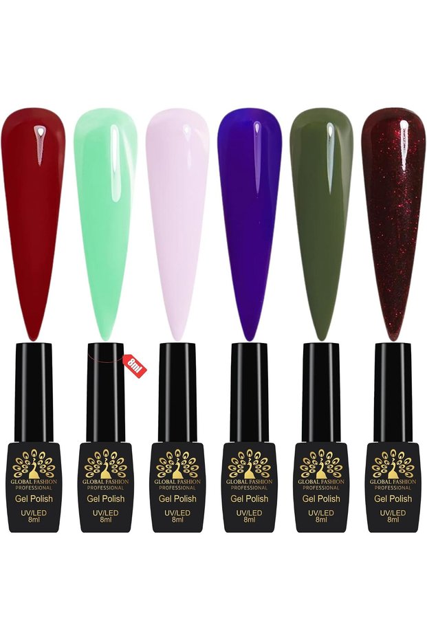 Black Elite Gel Nail Polish Set Velvet Romance, 6 x 8ml - Soak Off UV LED Gel Polish Kit, Long-Lasting High Gloss Colours for Salon and Home Manicure