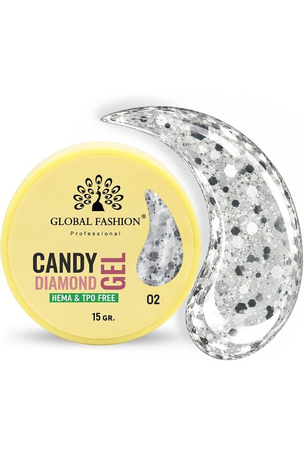 Global Fashion Candy Diamond Builder Gel for Nails 15g, Glitter Nail Extension Gel, HEMA & TPO Free Self-Leveling Sculpting Gel for Overlays, Strengthening, Repair & Nail Art, 02