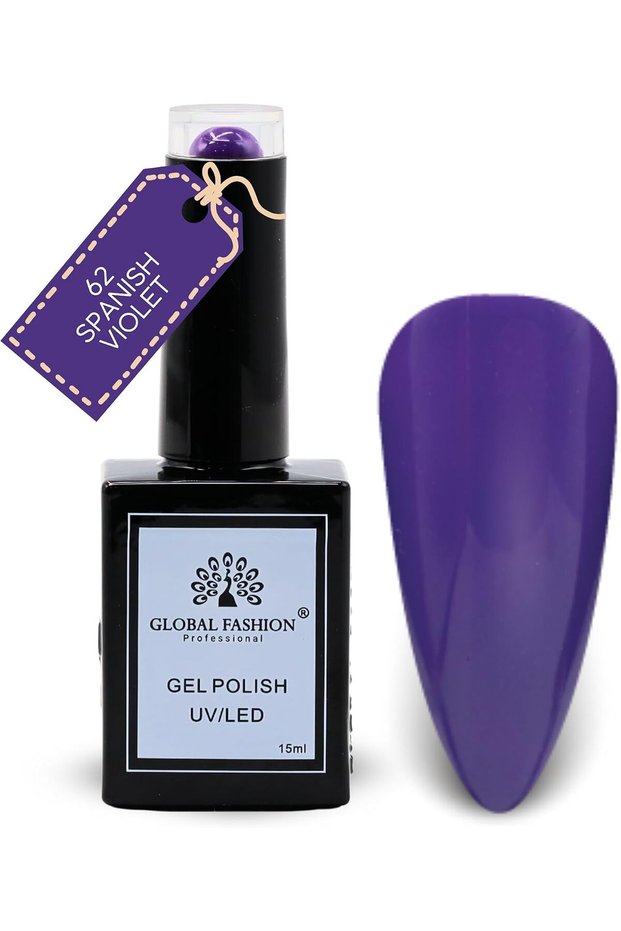 Black Elite Gel Nail Polish 062 Spanish Violet, 15ml - Soak Off UV LED Gel Polish, Long-Lasting High Gloss Colour for Salon and Home Manicure