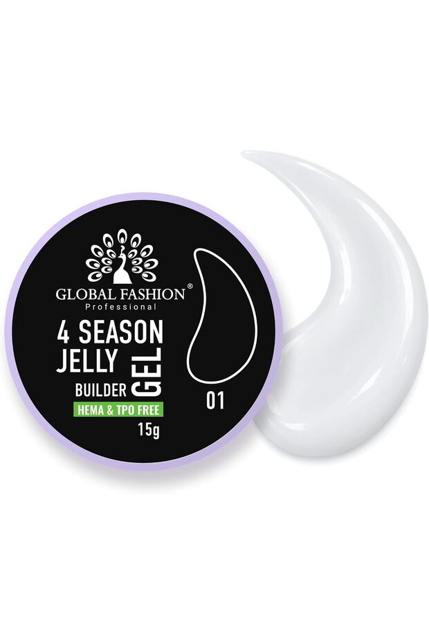 Global Fashion 4 Season Jelly Builder Gel for Nails 15g, Thixotropic Non-Running Hard Gel for Nail Extensions, Overlays & Strengthening, UV LED Nail Sculpting Gel, HEMA & TPO Free, 01