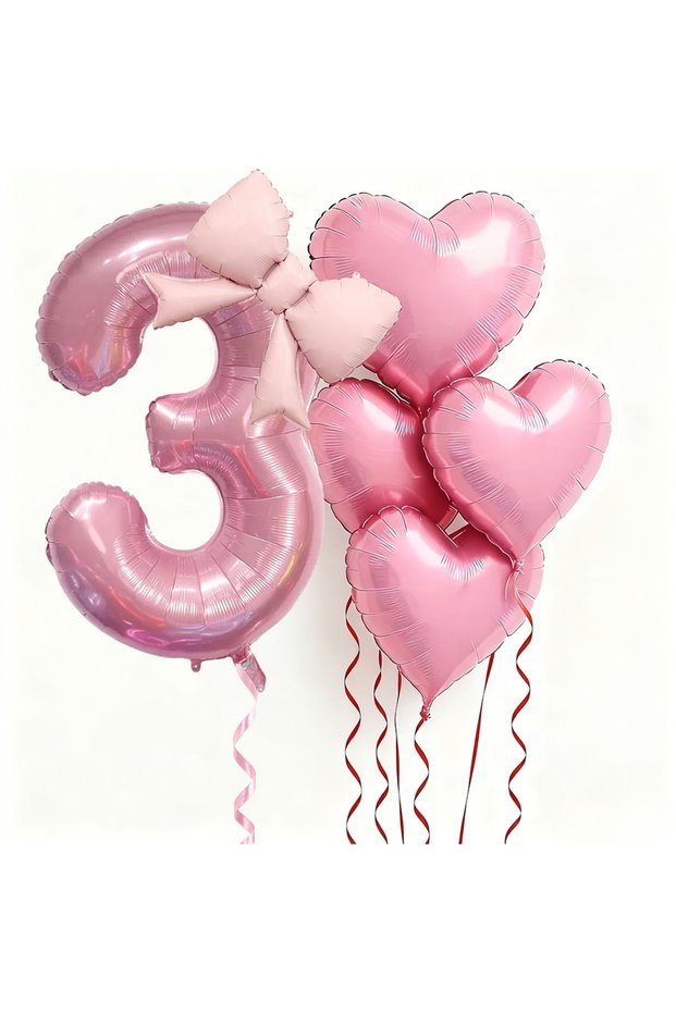 NUMBER 32inch HG9221-3 6pcs Pink Bow Heart Balloon with 32Inch Pink Number Foil Balloon for Birthday