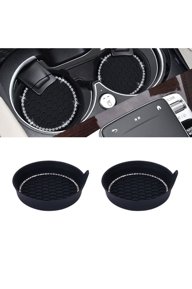 Black 2pcs 2/4pcs Car Cup Holder Coaster Silicone Cup Holder With Bling Crystal Rhinestone Insert No