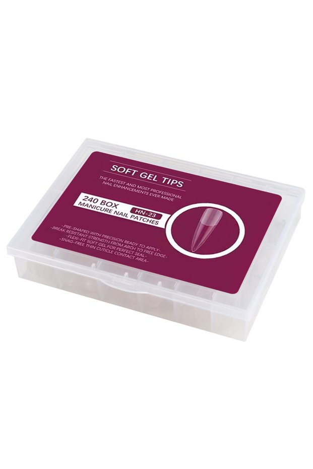240pcs-box 240pcs Stiletto Nail Tips Set, Clear Full Cover Fake Nails, Acrylic Artificial Fingernail