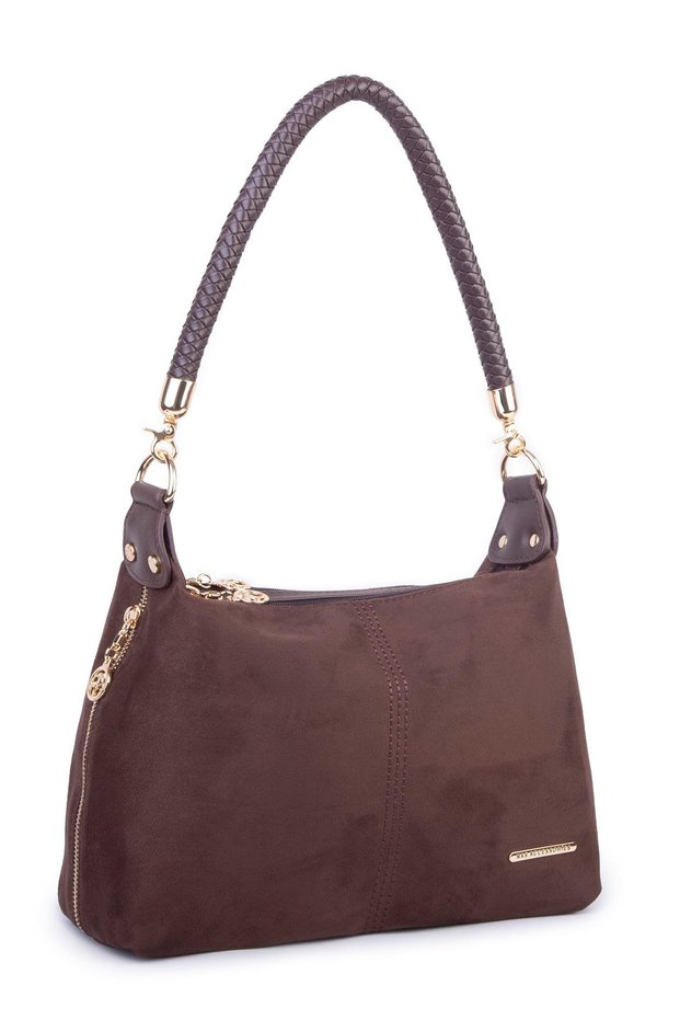 Women's Stylish Braided Shoulder Bag and Crossbody Bag in Brown Suede