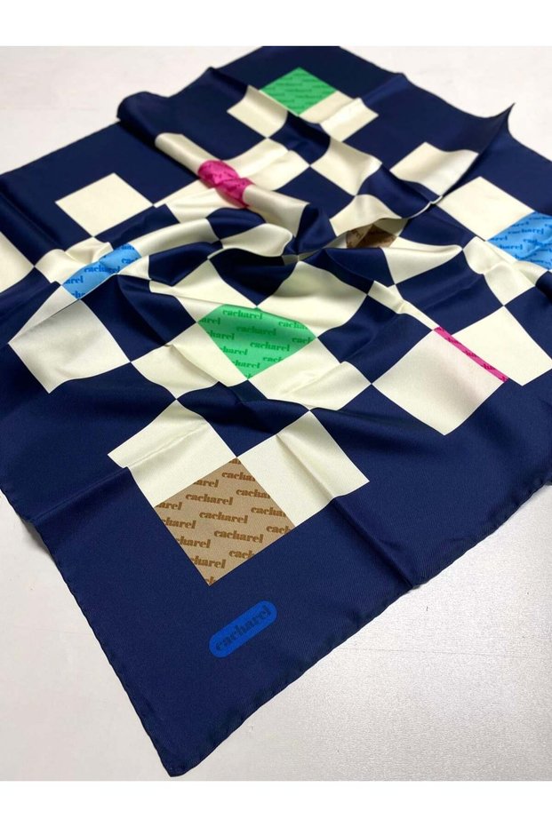 Pure Tivil Silk Scarf 8590313 - 921 Navy Blue Geometric Patterned