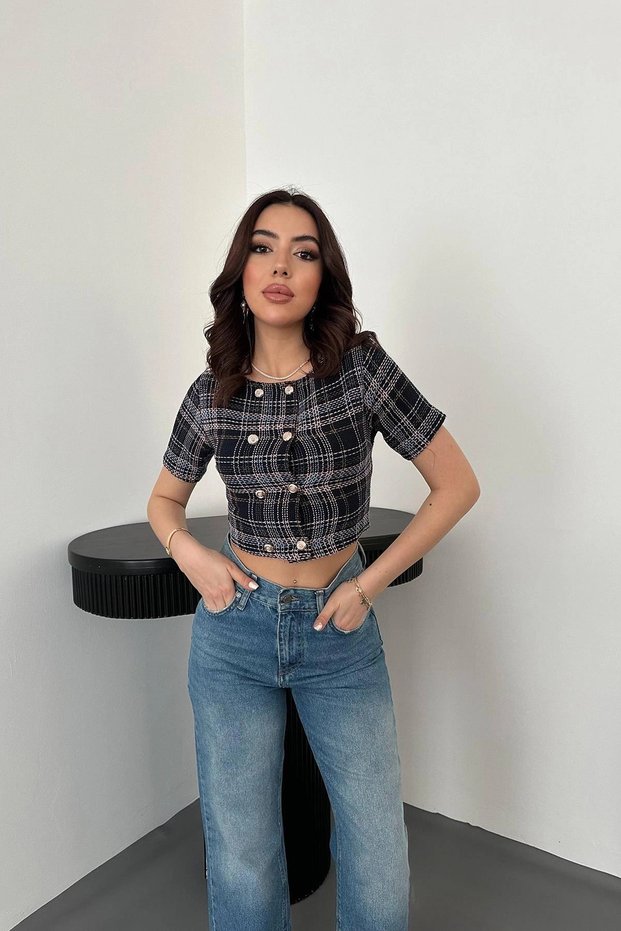 Women's Black Striped Button-Down Blouse