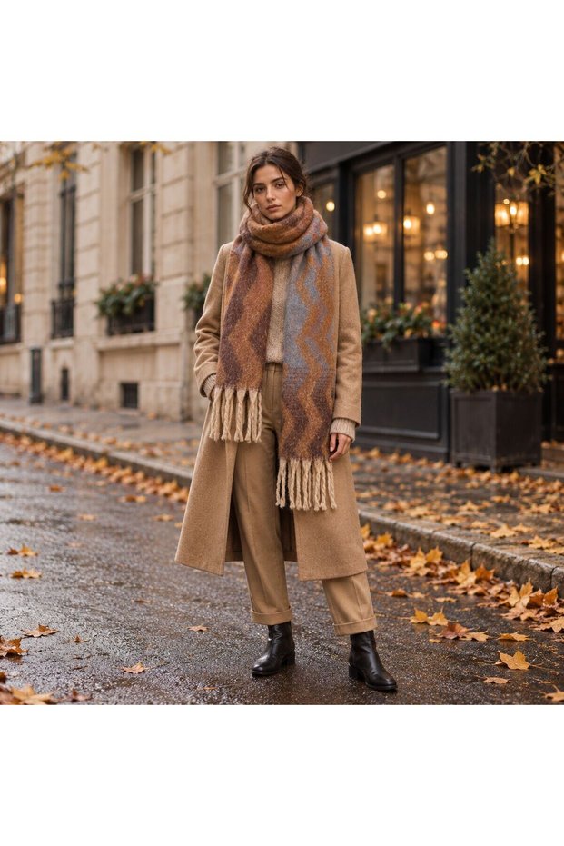 FLR-5034 Terracotta Color Zigzag Patterned Thick Winter Scarf | Eos Collective