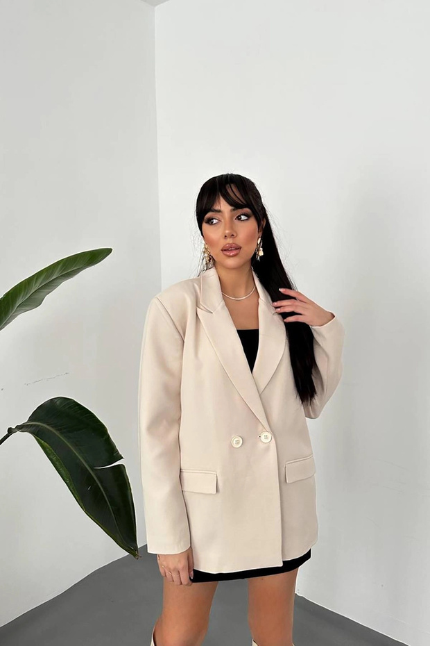 Women's Beige Classic-Collar Blazer Jacket