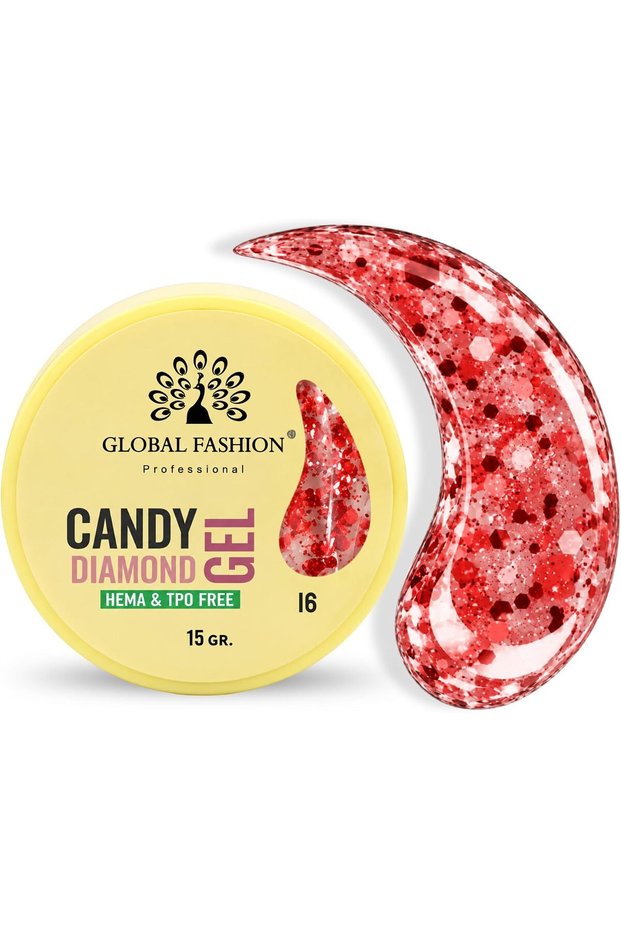 Global Fashion Candy Diamond Builder Gel for Nails 15g, Glitter Nail Extension Gel, HEMA & TPO Free Self-Leveling Sculpting Gel for Overlays, Strengthening, Repair & Nail Art, 16
