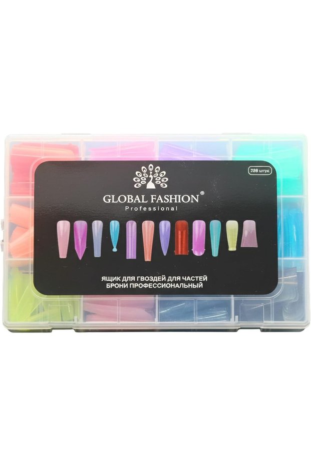 Global Fashion 288 pcs Colored Nail Tips Set, Full Cover Nail Extension Tips in Multiple Shapes & Sizes, ABS Material, Flexible & Reusable Tips for Acrylic, PolyGel, UV/LED Nail Art & DIY Manicure