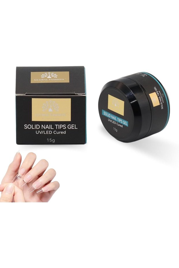 Global Fashion Solid Nail Tips Gel 15g - UV/LED Curable, Strong Adhesion for Nail Extensions, Non-Whitish, No Slip, Long-Lasting Nail Glue Gel for Acrylic & Press-On Nails (Clear, 15g)