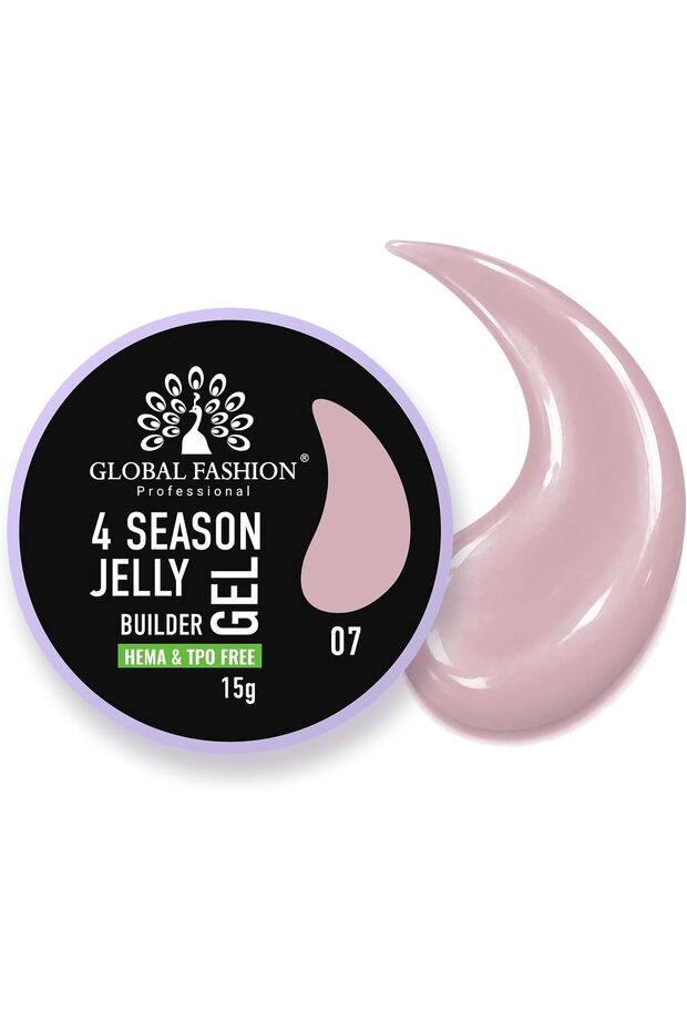 Global Fashion 4 Season Jelly Builder Gel for Nails 15g, Thixotropic Non-Running Hard Gel for Nail Extensions, Overlays & Strengthening, UV LED Nail Sculpting Gel, HEMA & TPO Free, 07