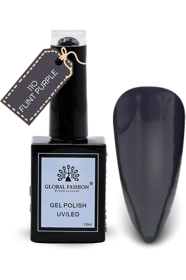 Black Elite Gel Nail Polish 110 Flint Purple (Smoky Charcoal), 15ml - Soak Off UV LED Gel Polish, Long-Lasting High Gloss Colour for Salon and Home Manicure