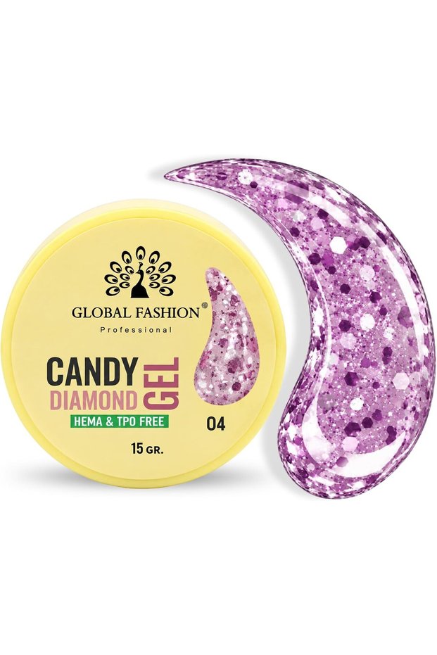 Global Fashion Candy Diamond Builder Gel for Nails 15g, Glitter Nail Extension Gel, HEMA & TPO Free Self-Leveling Sculpting Gel for Overlays, Strengthening, Repair & Nail Art, 04