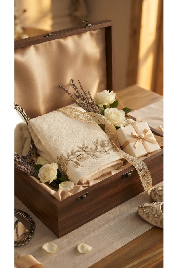 MARIBOR (2ND SET) 50X90 CM. LUXURY BEADED, EMBROIDERED BAMBOO TOWEL, FOR BRIDAL, ENGAGEMENT, AND WEDDING GIFT BASKETS