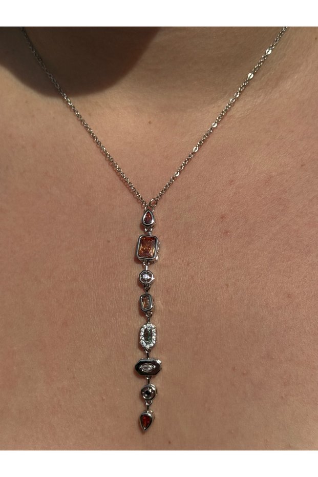 Xuping Fade-Resistant Amber & Crystal Stone Embellished Drapey Luxury Evening Necklace - Gold, Silver, Stainless Steel
