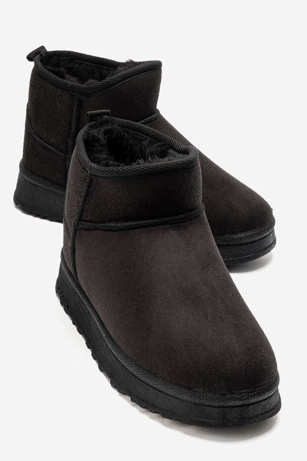 Women's Short Fur-Trimmed Mini Boots, BLACK