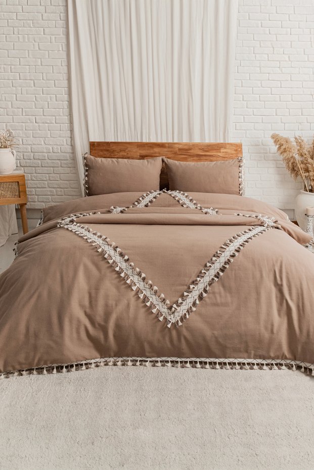 Cappuccino-Colored Linen Double Duvet Cover Set