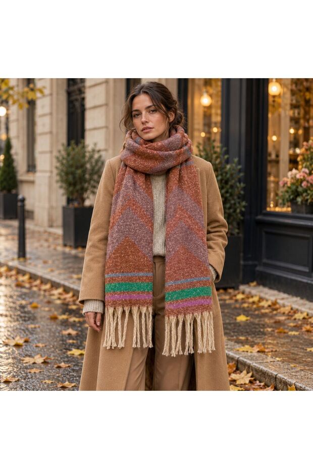 FLR-5035 Terracotta Color Lilac Chevron-Patterned Thick Winter Scarf | Eos Collective