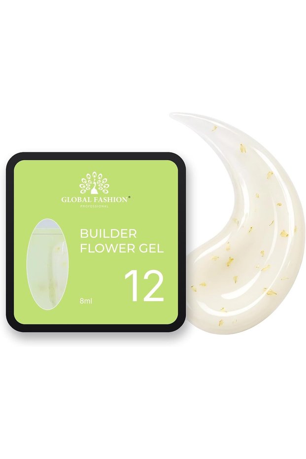 Flower Builder Gel 8ml with Real Dried Petals - Self-Levelling Hard Gel for Nail Overlays and Short Extensions, UV LED Cure, High Gloss Floral Nail Art (12)