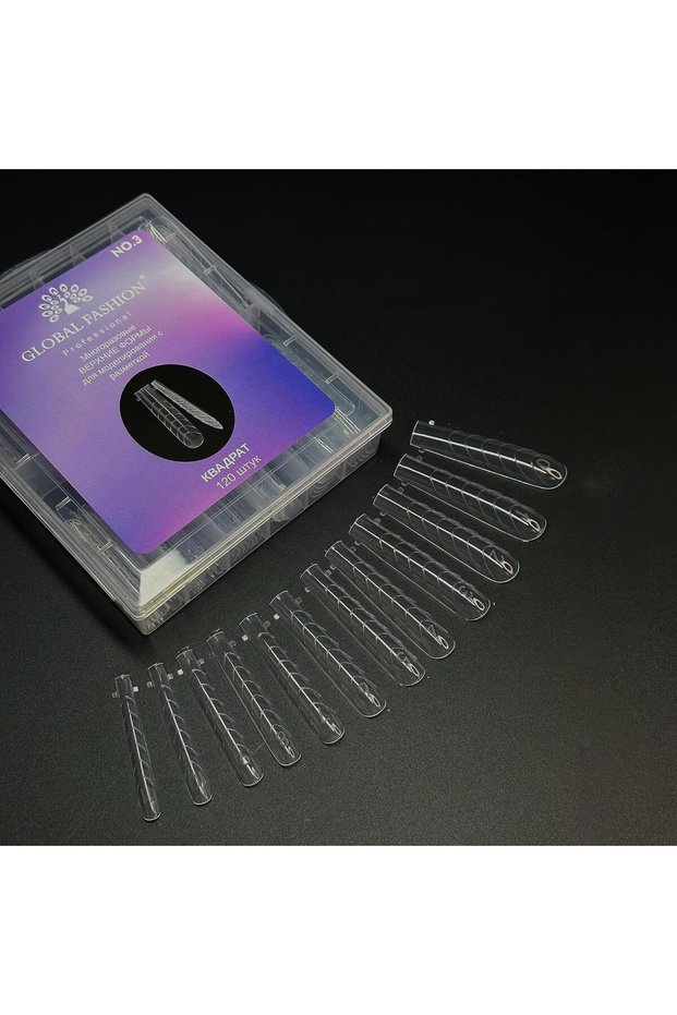Global Fashion Nail Extension Tips - 120 Pcs, 12 Sizes, Ultra Long, Crystal Clear, C-Curve, Strong & Flexible, Reusable Dual Forms for Poly Gel & Builder Gel with Storage Box (Square, Clear)