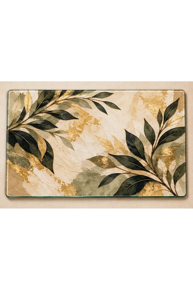 Olive Leaf Botanical Pattern Tempered Glass Cutting Board, 35x25 cm, 6 mm
