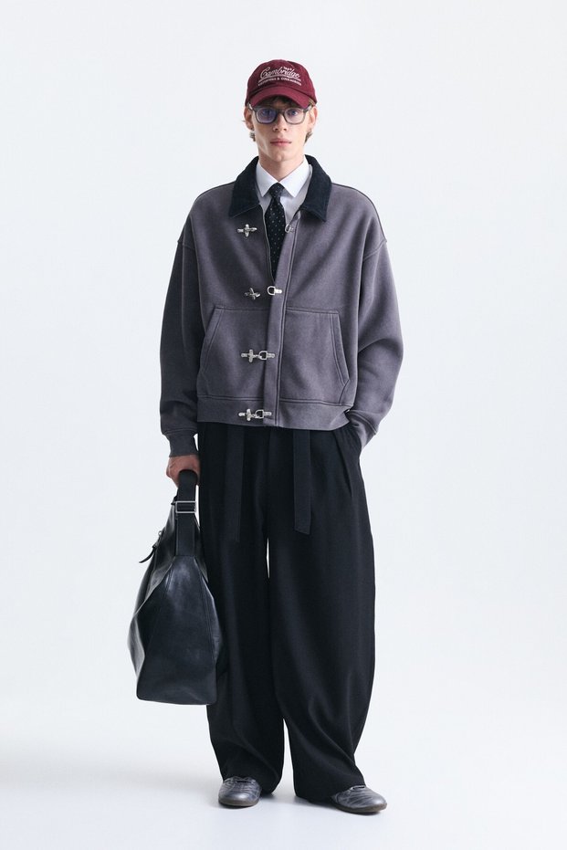 Sweatshirt with Metal-Embellished Button Closure