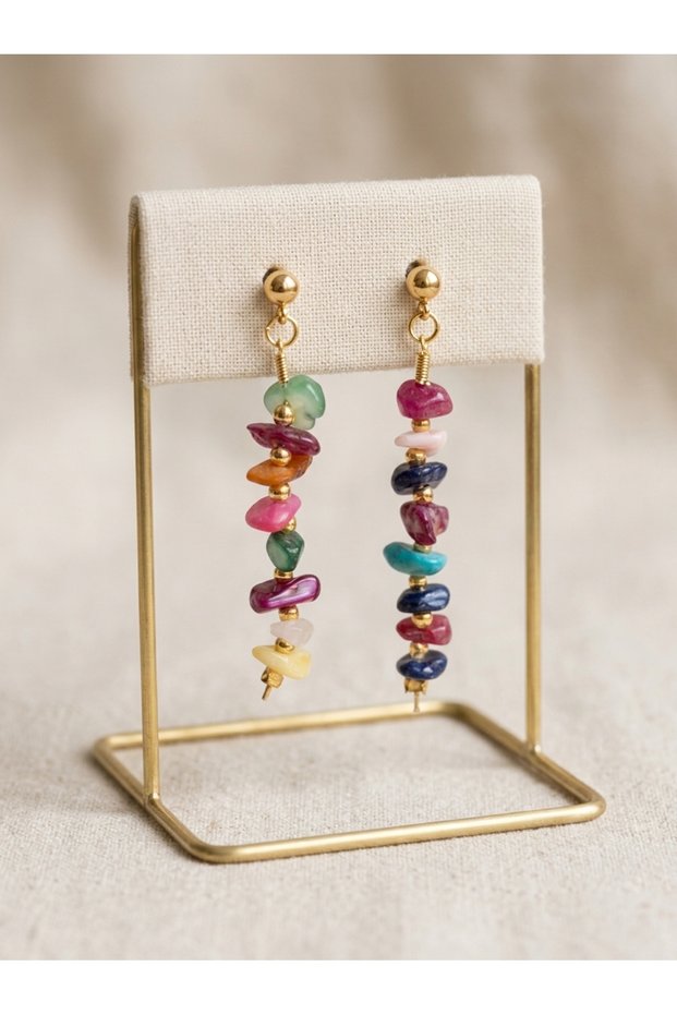 Handmade Dangle Earrings with Natural Stone Chips—Special Design
