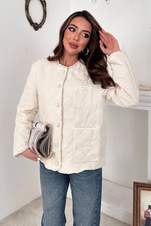 Women's Ecru Jacket with Pom-Pom Buttons