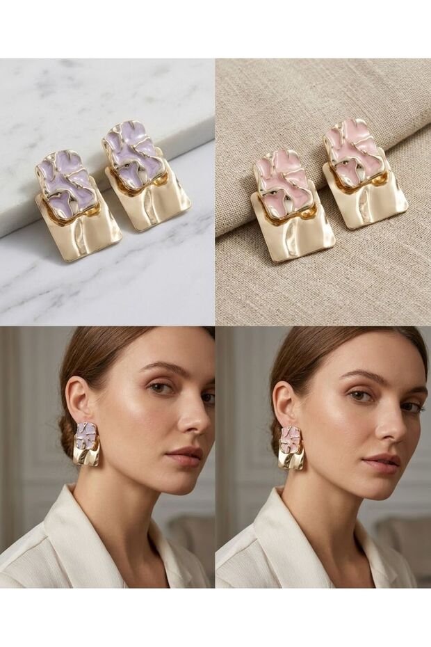 Enameled Checked Dangle Earrings