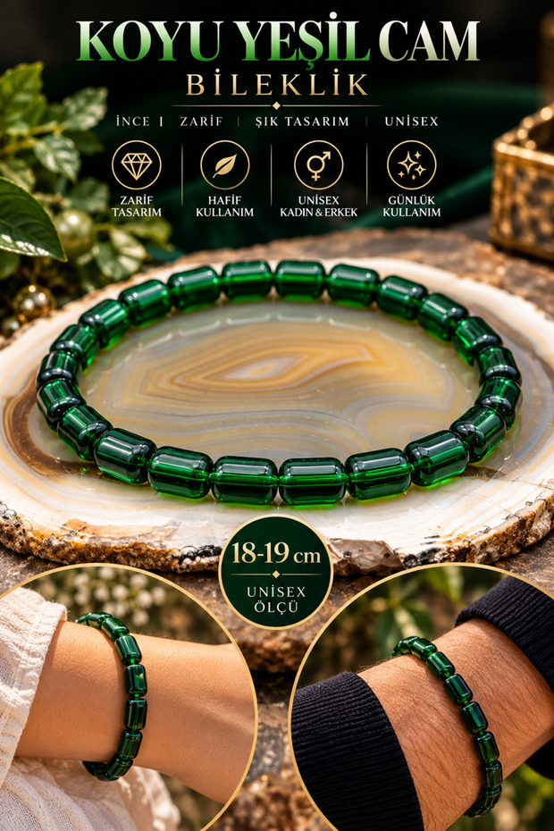 Dark Green Beaded Bracelet, 18–19 cm, Unisex for Women and Men, Delicate, Elegant, Stylish Design
