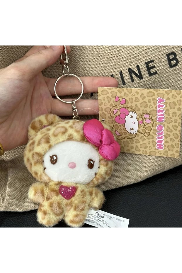 12cm 04 Leopard Print Bear Series Hello Kitty Keychain Pendant Cartoon Kitty Cat Plush Doll Pendant