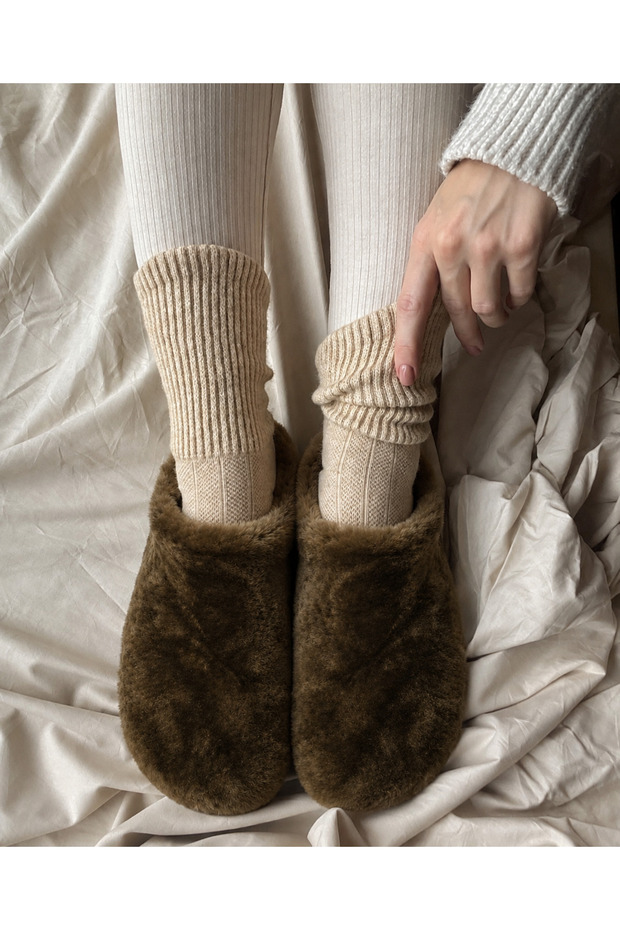 Anatomical Sole, Genuine Fur-Trimmed, With Arch Support, House Slippers