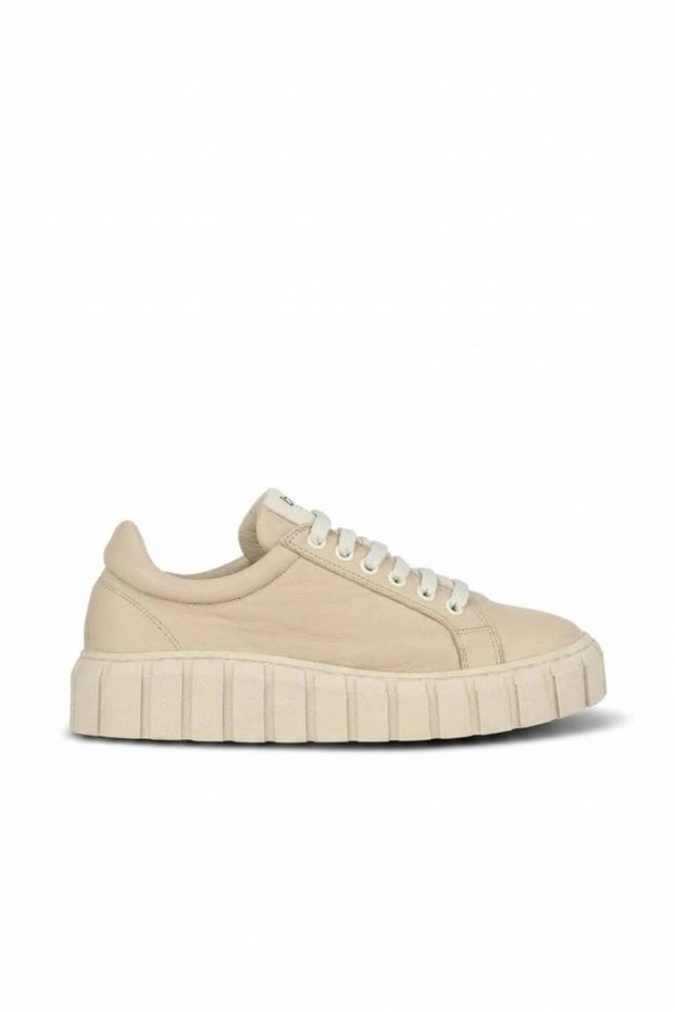 Cream-Colored Leather Women's Wedge Heel Sneakers