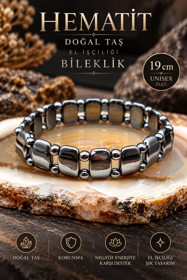 Hematite Natural Stone Handcrafted Bracelet, Unisex, High Quality