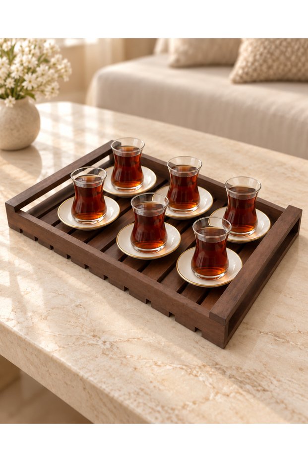 Wooden Serving Tray 25x35 cm – Natural Solid Beech Tea, Coffee, and Dessert Serving Tray