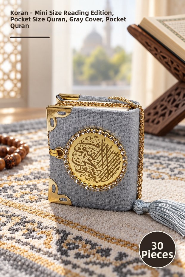 30 Pieces of the Holy Quran – Mini Size Reading Edition, Pocket Size Quran, Includes Juz, Gray Cover, Pocket Quran