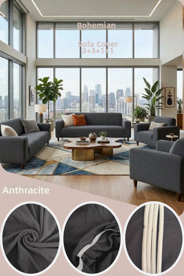 Jakarli 3+3+1+1 Set Bohemian Fabric Elastic Stretchable Sofa Cover