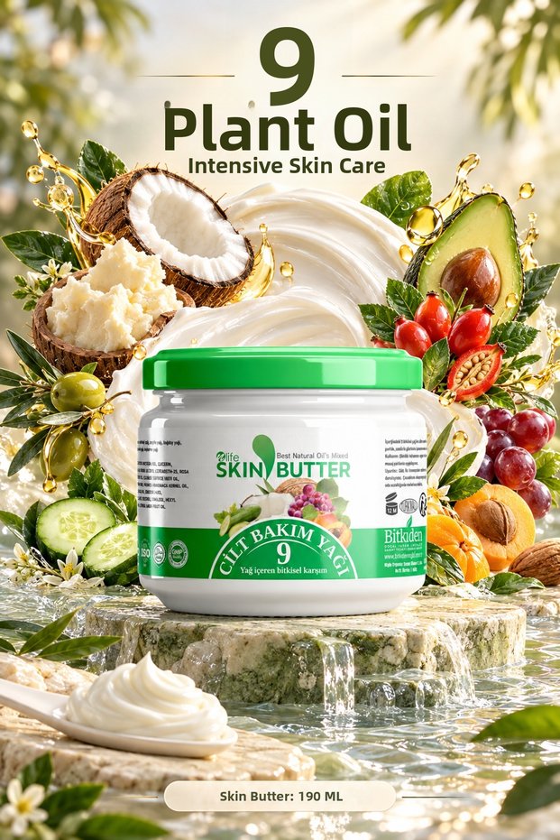 Skin Butter Intensive Moisturizing Skin Care Cream 190 ml – Shea Butter, Coconut and 9 Herbal Oils, Face and Body Care